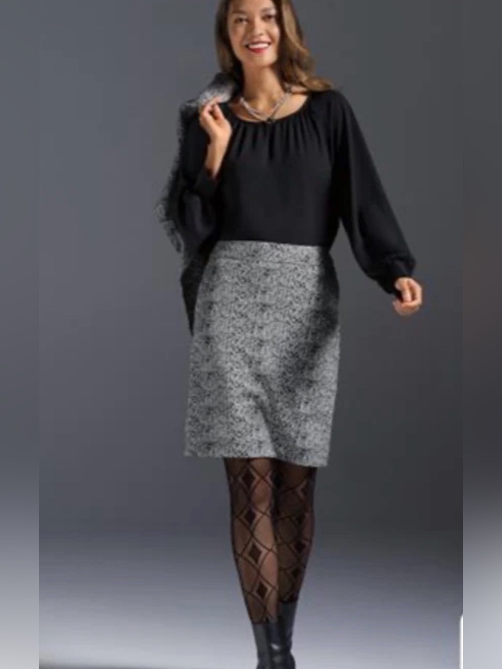 Cabi 12 Agent black-white #4287 classic workwear preppy midi skirt
